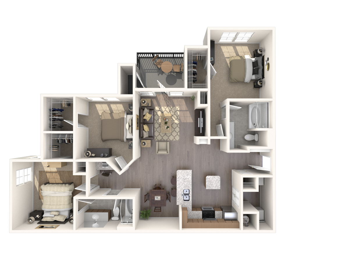Floor plan for 3 beds, 2 baths, 1512 sqft